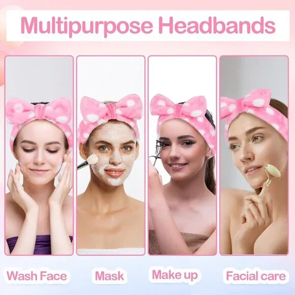 Pink Spa Headbands 25 Pcs Elastic Fleece Hair Wraps for Face & Makeup